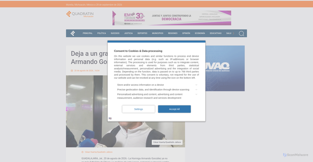 Security scan screenshot of https://www.quadratin.com.mx/deportes/deja-a-un-grande-y-va-a-otro-grande-armando-gonzalez/