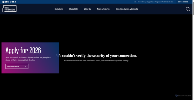 Security scan screenshot of https://www.leedsconservatoire.ac.uk/