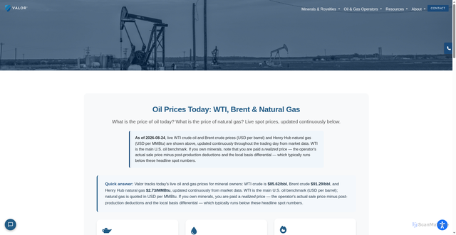 Security scan screenshot of https://www.onevalor.com/oil-gas-prices/