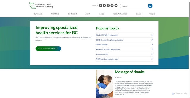 Security scan screenshot of https://www.phsa.ca/