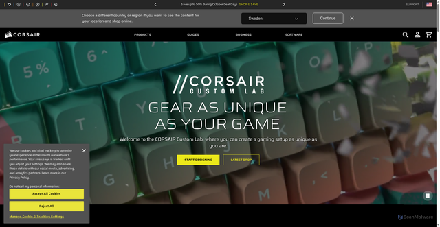 Security scan screenshot of https://www.corsair.com/us/en/s/corsair-custom-lab?lid=zkx4xee7a8ff