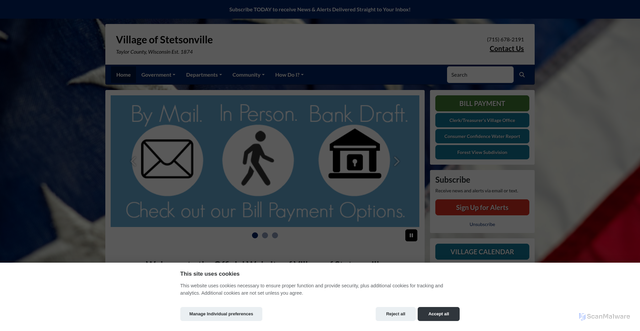 Security scan screenshot of https://villageofstetsonvillewi.gov/