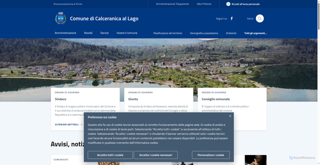 Security scan screenshot of https://www.comune.calceranica.tn.it