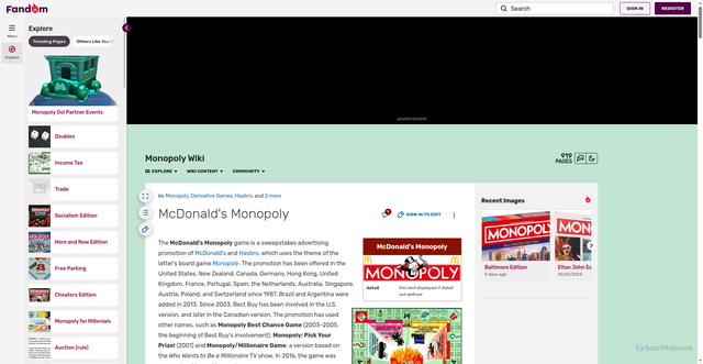 Security scan screenshot of https://monopoly.fandom.com/wiki/McDonald%27s_Monopoly