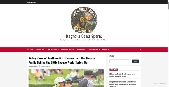 Security scan screenshot of https://magnoliacoastsports.com/kinley-rasmus-southern-miss-connection-the-baseball-family-behind-the-little-league-world-series-star/