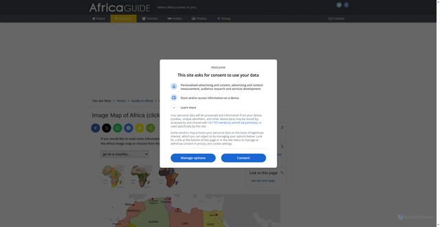 Security scan screenshot of https://www.africaguide.com/afmap.htm
