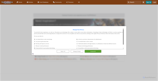 Security scan screenshot of https://ygoprodeck.com