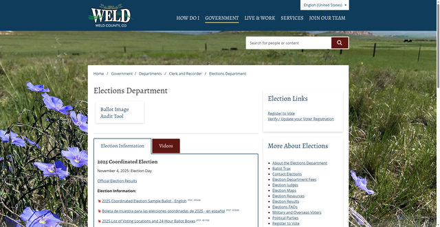Security scan screenshot of https://www.weld.gov/Government/Departments/Clerk-and-Recorder/Elections-Department