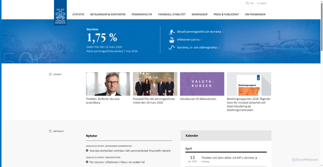 Security scan screenshot of https://www.riksbank.se/