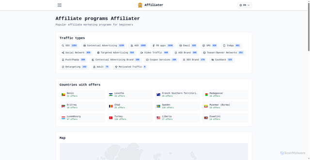 Security scan screenshot of https://affiliater.blog