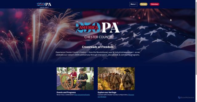 Security scan screenshot of https://america250chesco.org/