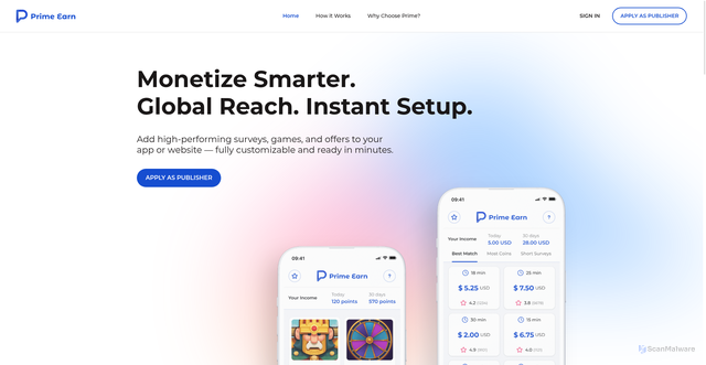 Security scan screenshot of https://primeearn.com