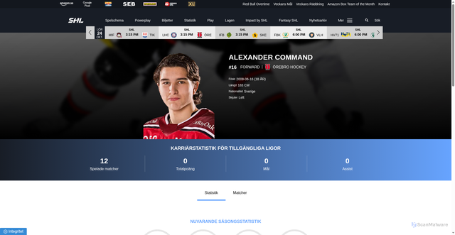 Security scan screenshot of https://www.shl.se/athlete-profile/t87fb8pnj5/