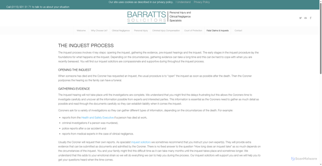 Security scan screenshot of https://www.barratts.legal/inquests/the-inquest-process/