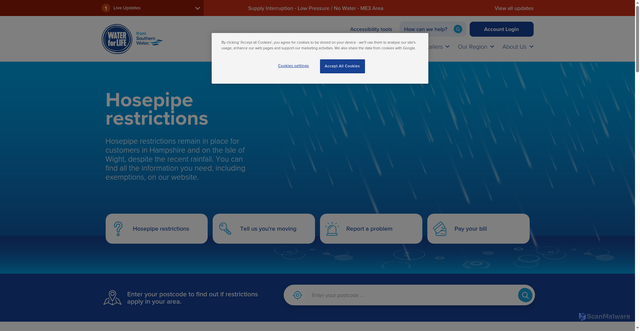 Security scan screenshot of https://www.southernwater.co.uk/