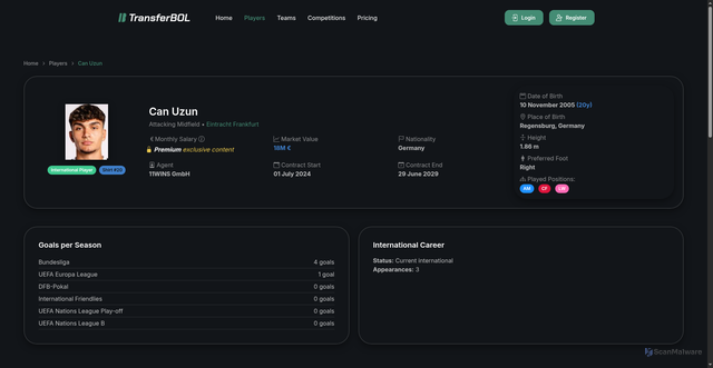 Security scan screenshot of https://transferbol.com/player/can-uzun
