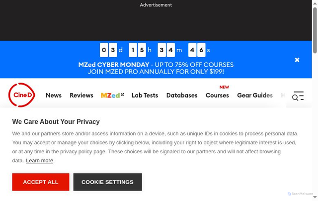Security scan screenshot of https://www.cined.com/tag/sony-a7v/