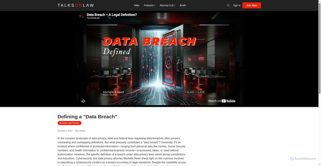 Security scan screenshot of https://www.talksonlaw.com/briefs/defining-a-data-breach
