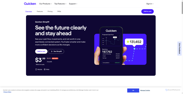 Security scan screenshot of https://simplifimoney.com