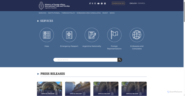 Security scan screenshot of https://www.cancilleria.gob.ar/en