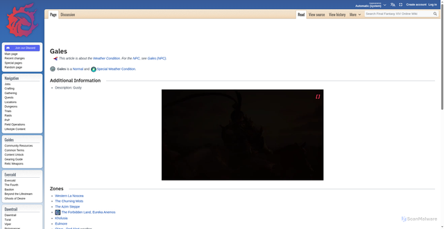Security scan screenshot of https://ffxiv.consolegameswiki.com/wiki/Gales