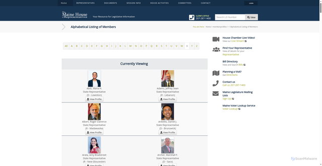 Security scan screenshot of https://legislature.maine.gov/house/house/memberprofiles/listalpha