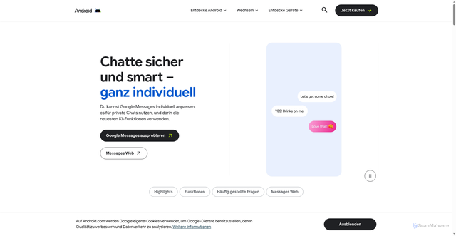 Security scan screenshot of https://messages.google.com/