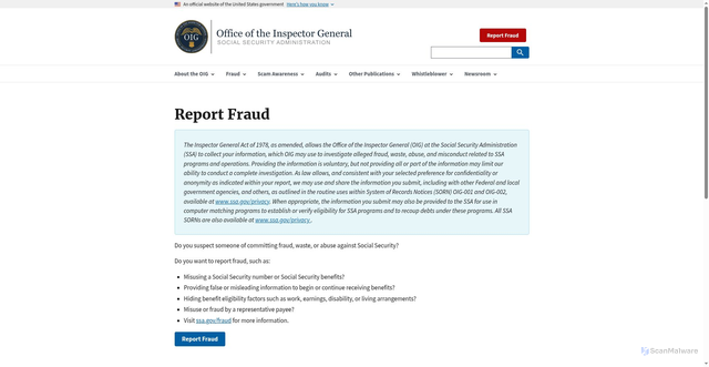 Security scan screenshot of https://oig.ssa.gov/report/