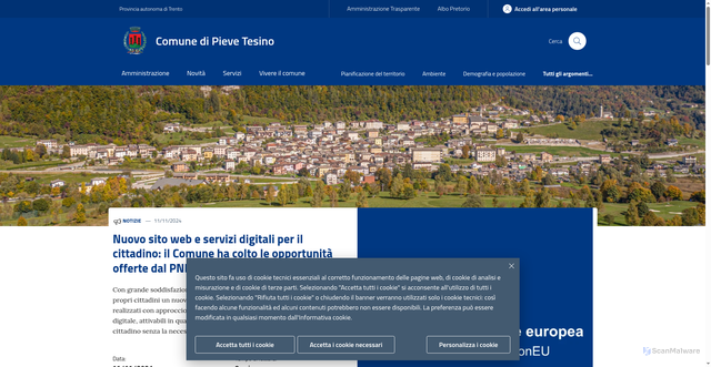 Security scan screenshot of https://www.comune.pievetesino.tn.it/