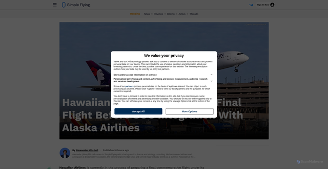 Security scan screenshot of https://simpleflying.com/hawaiian-airlines-operate-final-flight-soc-integration-alaska-airlines/