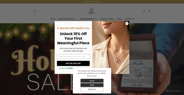Security scan screenshot of https://luxuslove-jewellery.com