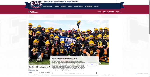Security scan screenshot of https://ecacsports.com/news/2025/11/22/football-brockport-dominates-in-robert-m-scotty-whitelaw-bowl-victory-over-geneva.aspx