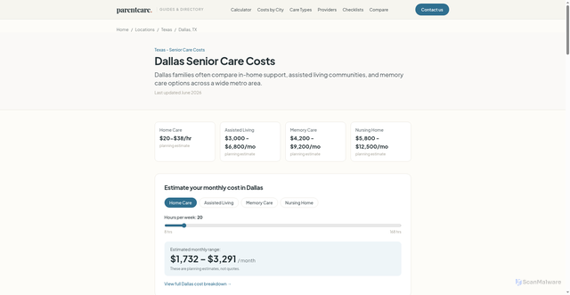 Security scan screenshot of http://parentcarehelp.com/locations/texas/dallas