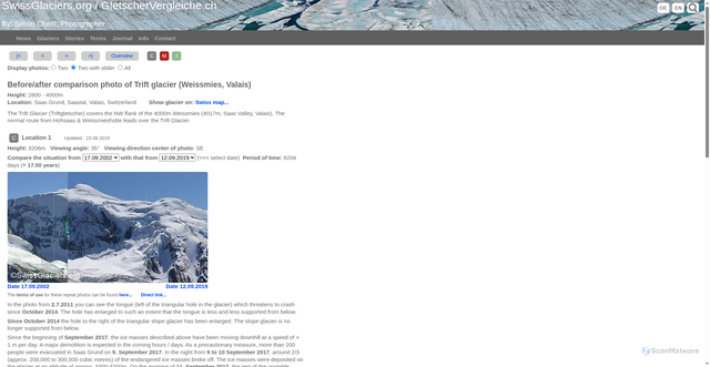 Security scan screenshot of https://www.gletschervergleiche.ch/Default.aspx?GlacierId=38&Lang=E