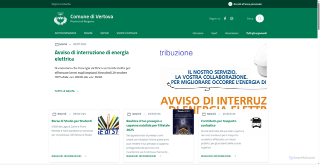 Security scan screenshot of https://www.comune.vertova.bg.it/home/index.html