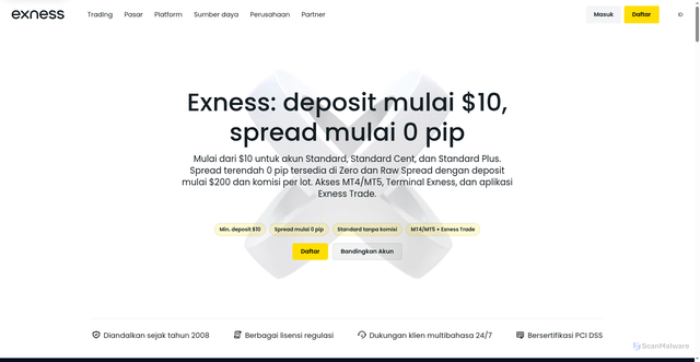 Security scan screenshot of https://exnessindonesia-id-ba8.pages.dev/trading-platforms/