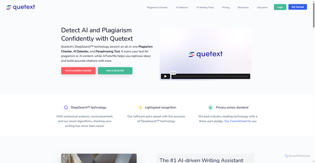 Security scan screenshot of https://www.quetext.com/