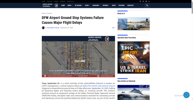 Security scan screenshot of https://www.aeronewsjournal.com/2025/09/dfw-airport-ground-stop-systems-failure.html
