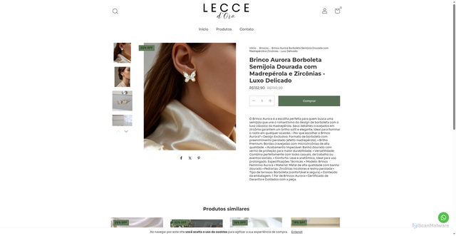 Security scan screenshot of https://leccedoro.com.br/produtos/brinco-aurora-borboleta-semijoia-dourada-com-madreperola-e-zirconias-luxo-delicado/