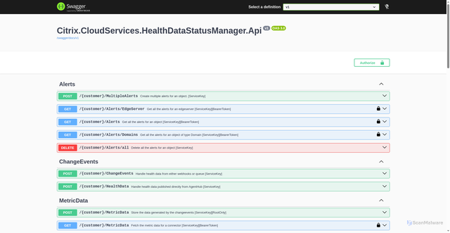 Security scan screenshot of https://healthdatastatusmanager-australiaeast-release-b.citrixworkspacesapi.net