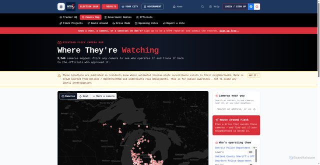 Security scan screenshot of https://wtpn.news/surveillance/map
