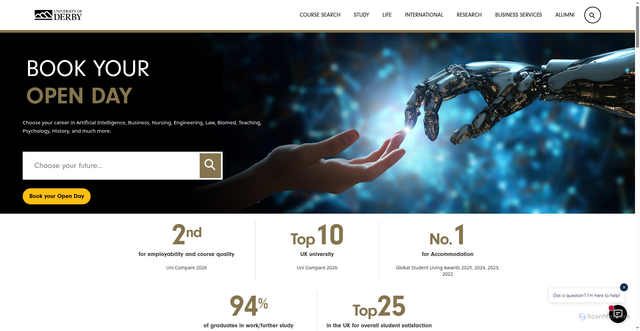 Security scan screenshot of https://www.derby.ac.uk/