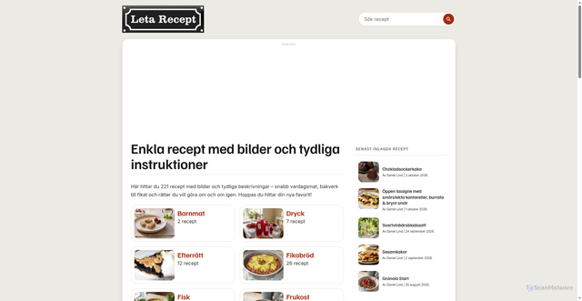 Security scan screenshot of https://letarecept.se