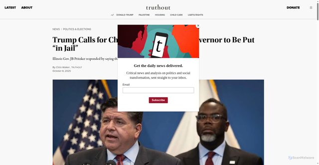 Security scan screenshot of https://truthout.org/articles/trump-calls-for-chicago-mayor-illinois-governor-to-be-put-in-jail/