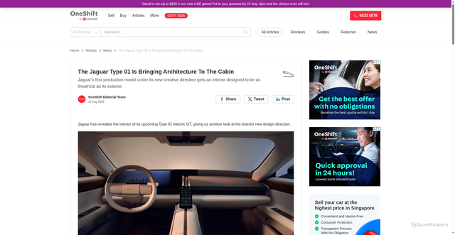 Security scan screenshot of https://www.oneshift.com/articles/news/the-jaguar-type-01-is-bringing-architecture-to-the-cabin/