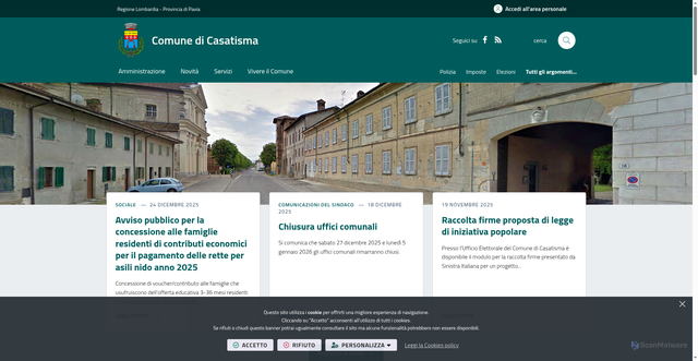 Security scan screenshot of https://www.comune.casatisma.pv.it/it-it/home