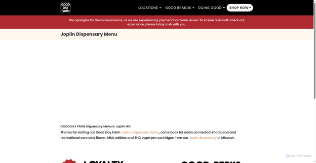 Security scan screenshot of https://gooddayfarmdispensary.com/joplin-menu/