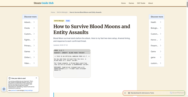Security scan screenshot of https://dq7reimagined.com/shift-at-midnight/entities-guide/