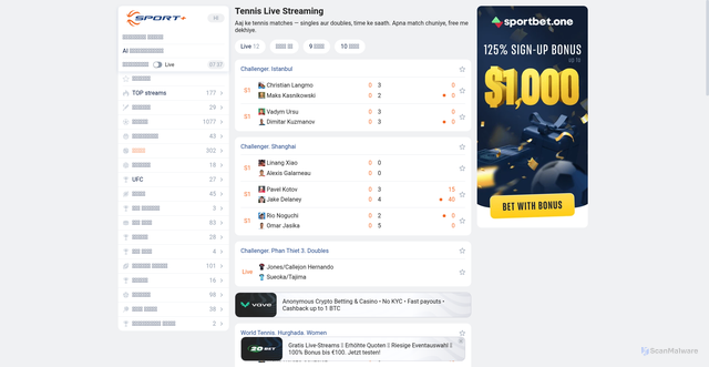 Security scan screenshot of https://in.sportplus.tv/tennis/
