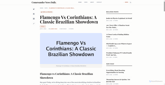 Security scan screenshot of https://dev.comewander.ca/comewander-news/flamengo-vs-corinthians-a-classic-brazilian-showdown-1767646427